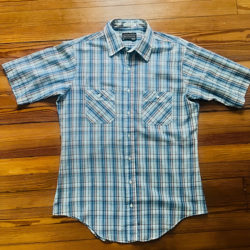Sears Blue and Orange Casual Button Down Shirt
